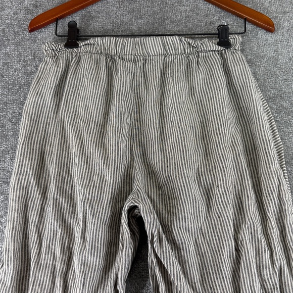 Lisa Bayne Pull On Striped Straight Leg Pants Womens S Gray Tan Mid Rise Linen - Picture 12 of 14